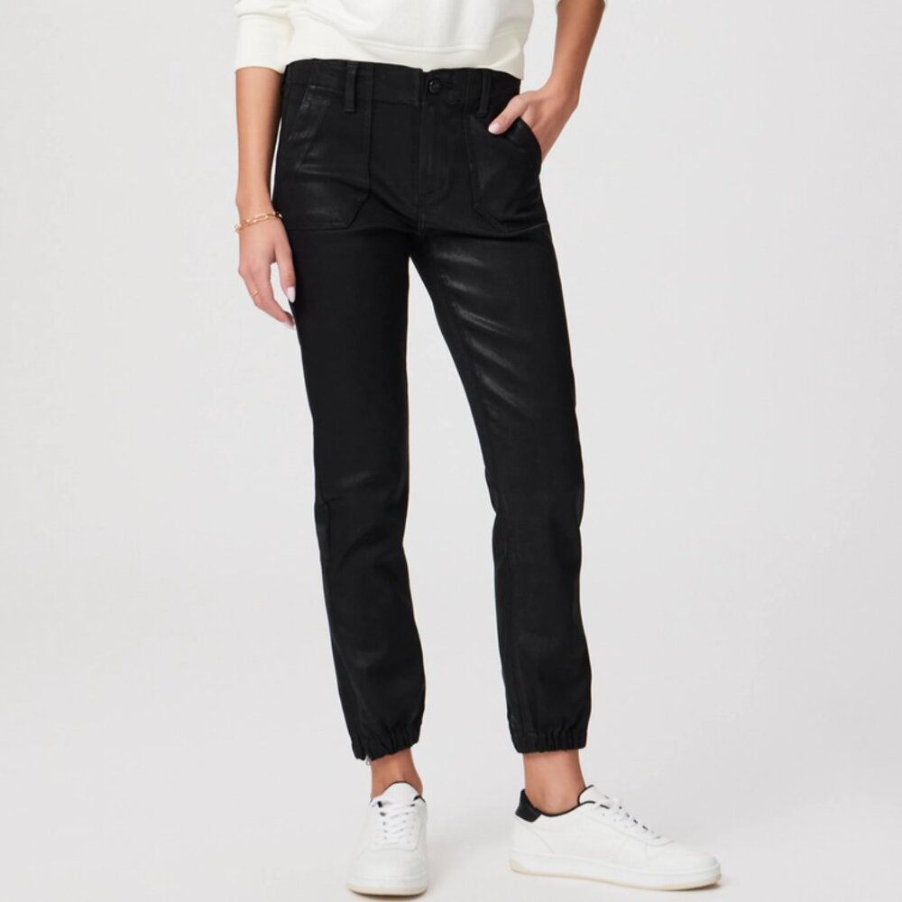 PAIGE Mayslie Cropped Coated Jogger Pants Black 25